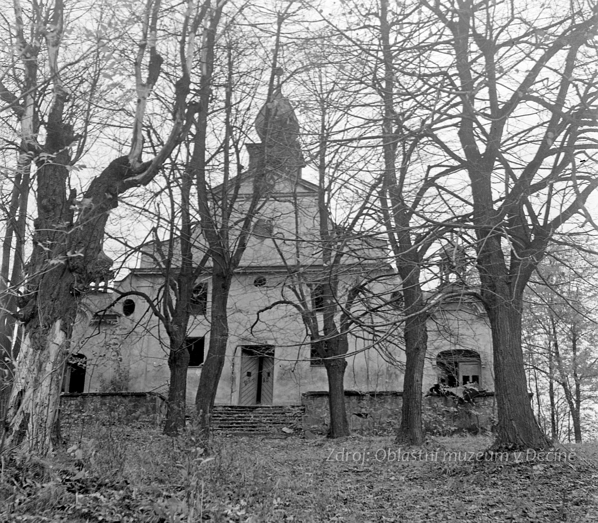 Boží vrch (Gottesberg) u Verneřic, poutní kostel Nejsvětější Trojice