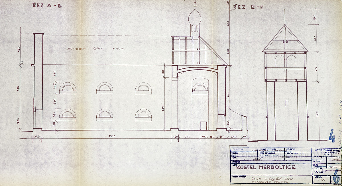 Plán kostela sv. Kateřiny Alexandrijské v Merbolticích