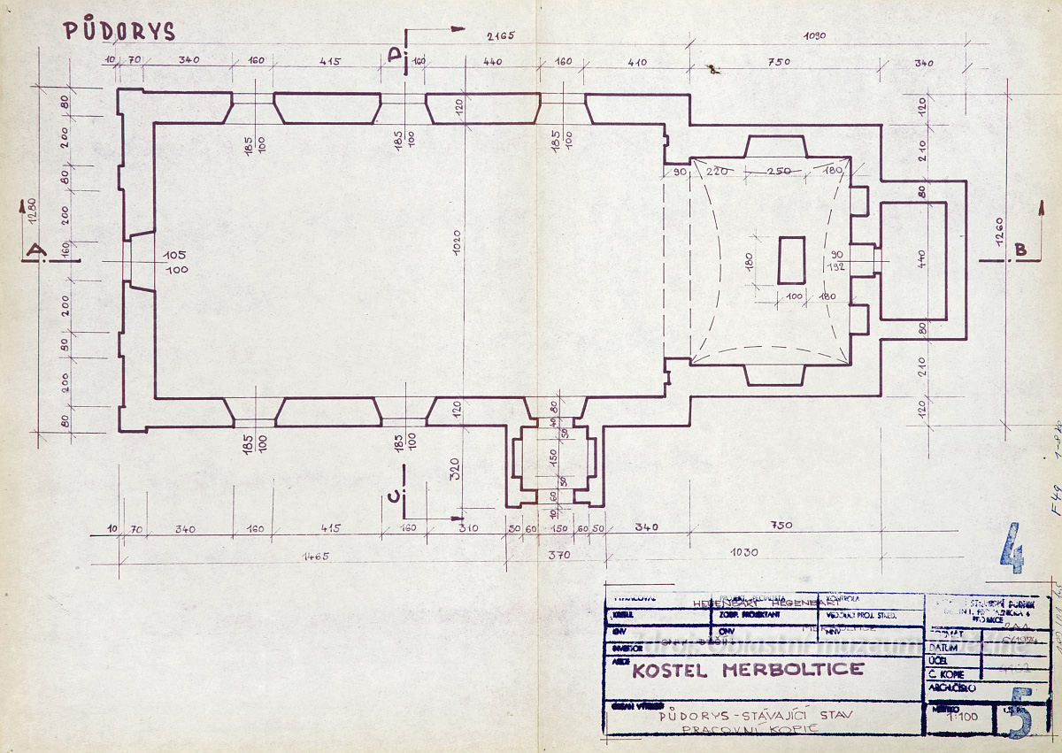 Plán kostela sv. Kateřiny Alexandrijské v Merbolticích