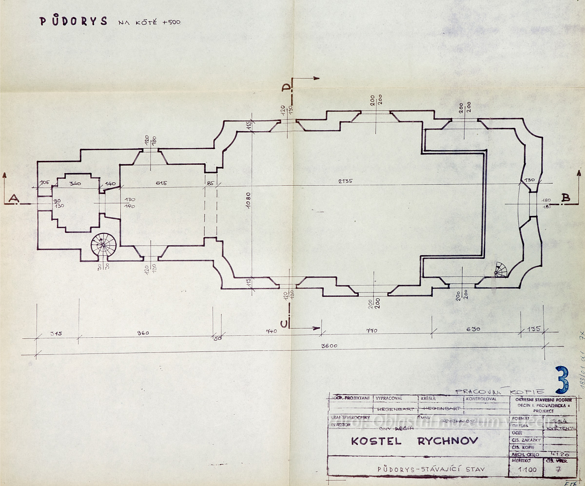 Plán kostela sv. Bartoloměje v Rychnově