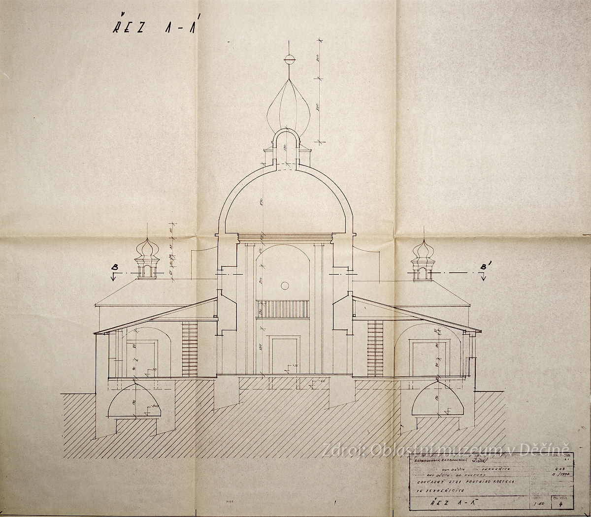 Plán poutního kostela Nejsvětější Trojice na Božím vrchu (Gottesberku) u Verneřic